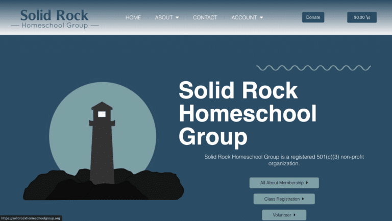 Screenshot of site Cindy designed for Solid Rock Homeschool Group